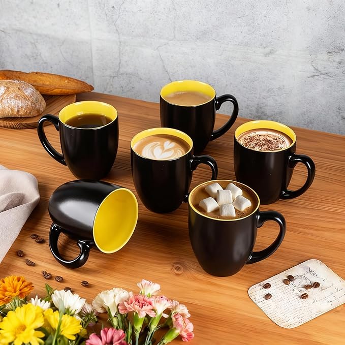 GBhome 16oz Coffee Mugs Set of 6, Large Ceramic Coffee Mugs for Man, Woman, Dad, Mom, Modern Coffee Mugs Set with handle for Tea/Latte/Cappuccino/Milk/Cocoa. Dishwasher&Microwave Safe,Yellow