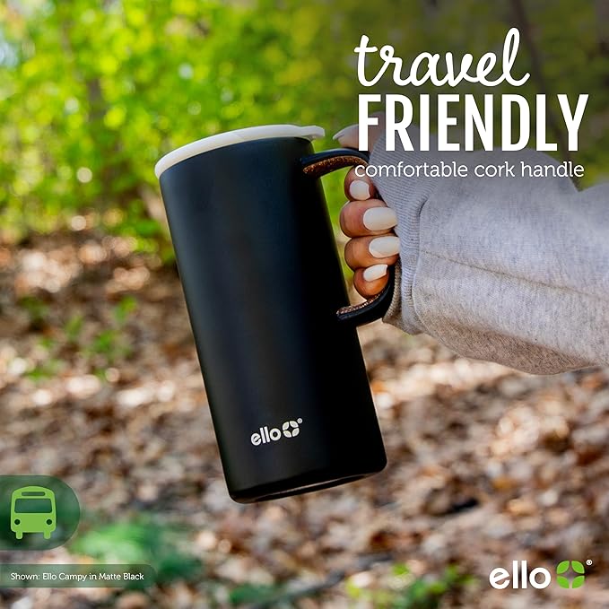 Ello Campy 18oz Stainless Steel Travel Mug with Handle and Leak-Proof Slider Lid, Reusable, Vacuum Insulated, Perfect for Coffee or Tea, Home, Gift, Travel, Office, BPA Free, Georgia Peach