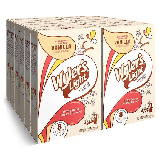 Wyler's Light Singles To Go Powder Packets, Water Drink Mix, Watertok Vanilla, 96 Servings, 8 Count x Pack of 12