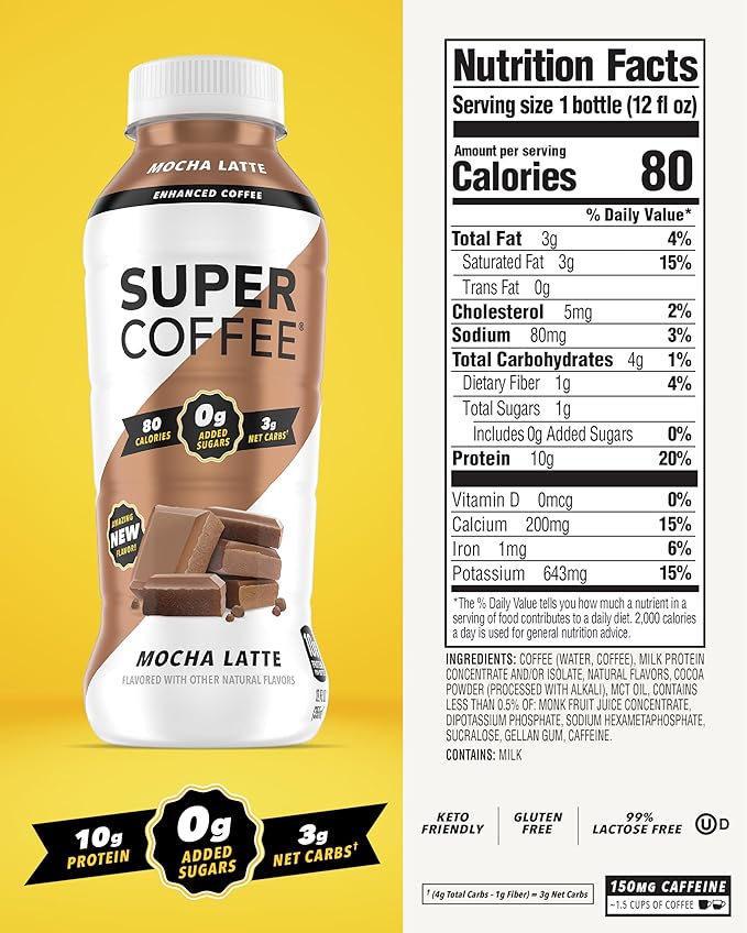 Super Coffee, Keto Protein Coffee (0g Added Sugar, 10g Protein, 70 Calories) 12 Fl Oz | Iced Smart Coffee Drinks - LactoseFree, SoyFree, GlutenFree (12 Fl Oz (Pack of 12), Core 3 Variety)