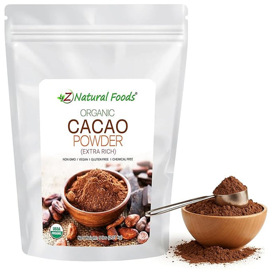 Z Natural Foods Organic Cacao Powder - Unsweetened Nutrient-Dense Superfood for Healthy Aging - Extra-Rich Dark Chocolate Flavor Perfect for Chocolate Recipes, Shakes or Smoothies, 5 lbs