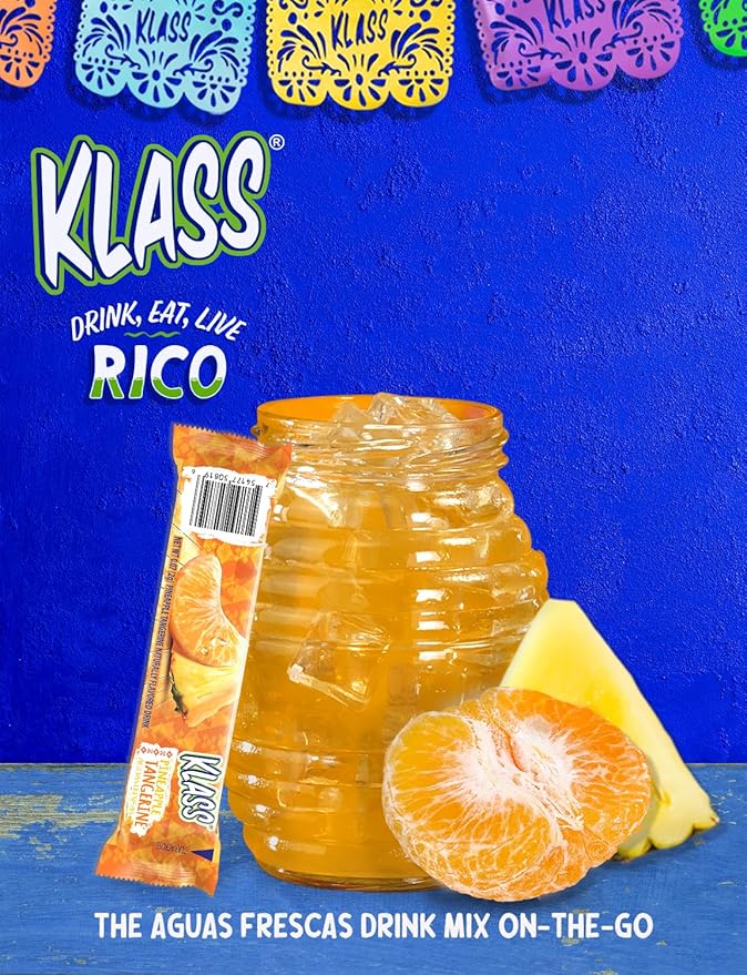 Klass Aguas Frescas, Powdered Drink Mix Variety Pack, 40 Singles Zero Sugar & Caffeine-Free Powder Packets, Water Drink Mix, Flavor: Pineapple Tangerine- 5 Calories Per Packet & Natural Flavors