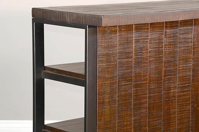 55 - Inch Homestead Bar, W/Open Storage&&Metal framing &Metal Foot Rail (Tobacco Leaf Finish)