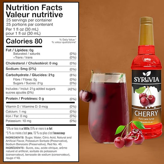 Syruvia Cherry Syrup, Flavored Syrup for Drinks, Cocktails, Lemonades, Iced Teas, and Desserts – 25.4 fl oz