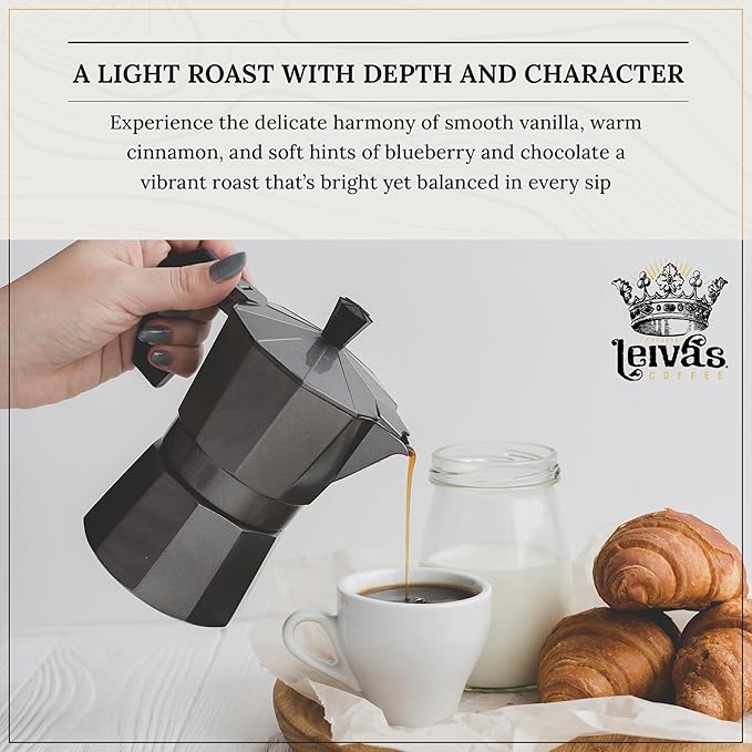 Leiva’s Ground Light Roast Coffee, Roasted to Order, Small Batch Guatemalan Beans – Finca La Esperanza Single Origin Coffee Ground w/Vanilla, Cinnamon & Chocolate Notes - Low Acidity Roast