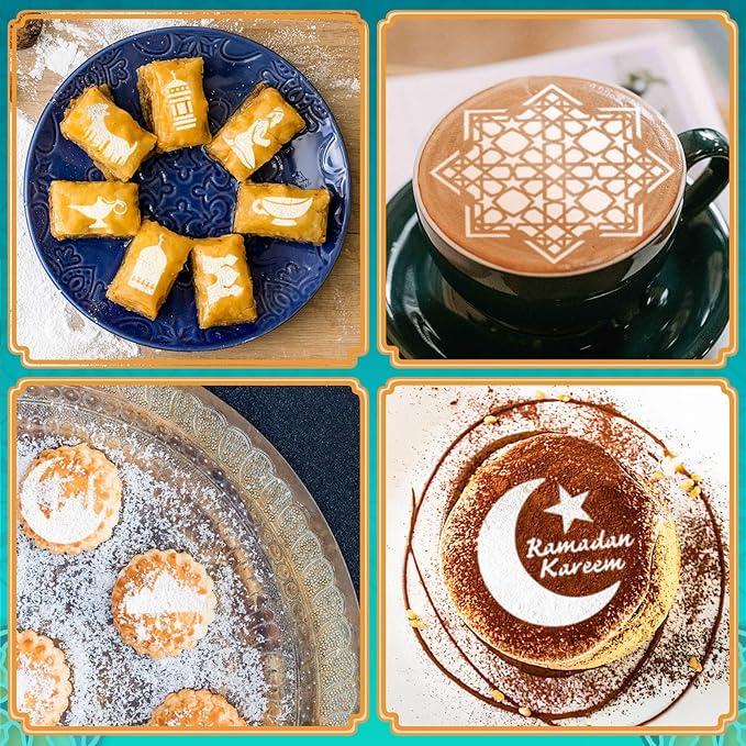 JULBEAR 36 Pieces Reusable Eid Mubarak Cookie Cake Stencils, Ramadan Stencil Templates Mold Tools for Cookies Coffee DIY Eid Mubarak Holiday Baking Painting Dessert Craft Decoration