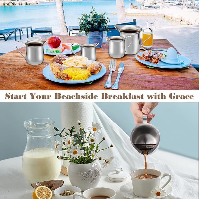 Honeydak 4 Pcs 2, 3, 5, 8 OZ Stainless Steel Bell Creamers Pitcher Mini Cup Container Espresso Shot Frothing for Serving Milk Coffee Cream for Restaurant Cafes Home