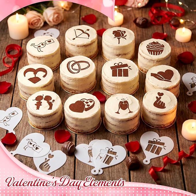 Honeydak 60 Pcs Valentines Stencils Crafts Letters Heart Reusable for Painting on Wood Coffee Cake Stencils for Holiday Ornament DIY