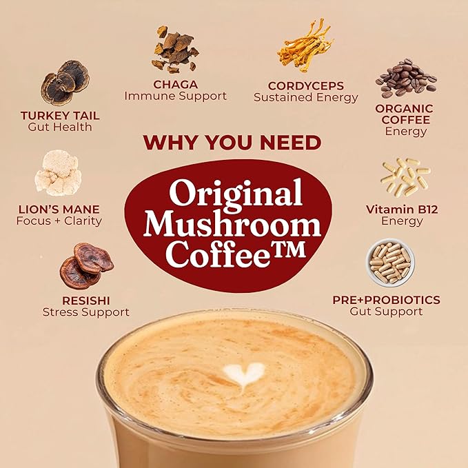 Four Sigmatic Original Mushroom Coffee | High Dose Lion's Mane, Chaga, Turkey Tail, Cordyceps and Reishi | Energy, Focus & Immune Support | 30 Servings