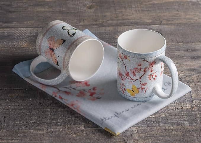Maison d' Hermine Coffee Mug with Handles Fine Bone China Mugs Pack of Two Tea Cups for Hot Beverages Cappuccino Latte Home Restaurant Office Perfect for Gift (Blossoms In Spring, 12 Ounce)
