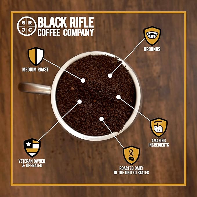 Black Rifle Coffee Company AK Espresso, 12oz Bag, Ground Coffee Medium Roast - Roasted Blend Made from Arabica Beans - Colombian & Brazilian Beans - Veteran Founded & American Made