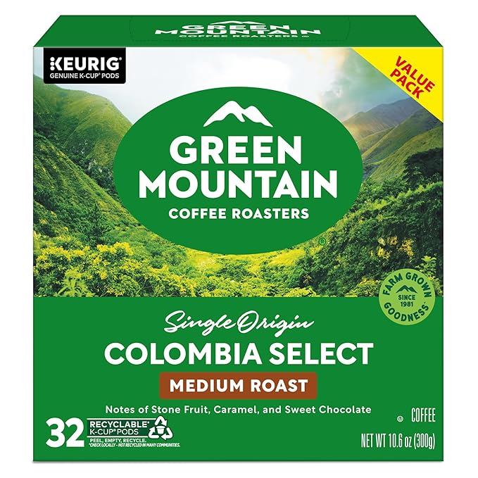 Green Mountain Coffee Roasters Colombia Select Coffee, Keurig Single-Serve K-Cup pods, Medium Roast, 32 Count