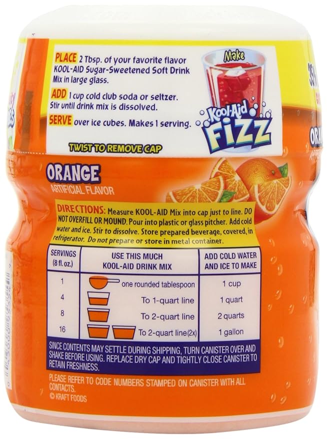 Kool-Aid Drink Mix, Sugar Sweetened Orange, 19-Ounce Container (Pack of 4)