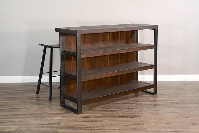 55 - Inch Homestead Bar, W/Open Storage&&Metal framing &Metal Foot Rail (Tobacco Leaf Finish)