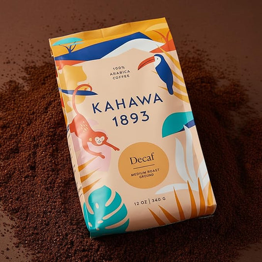 Kahawa 1893 Ground Coffee Medium Roast Decaf Blend 12 Oz - As Seen on Shark Tank, Naturally Sweet, Organically Grown, Ethically & Sustainably Sourced