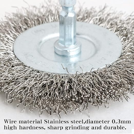Hiqalty 4pcs 3 Inch Stainless Steel Wire Wheel Brushes Kit for Drill with 1/4-Inch Hex Shank (4)