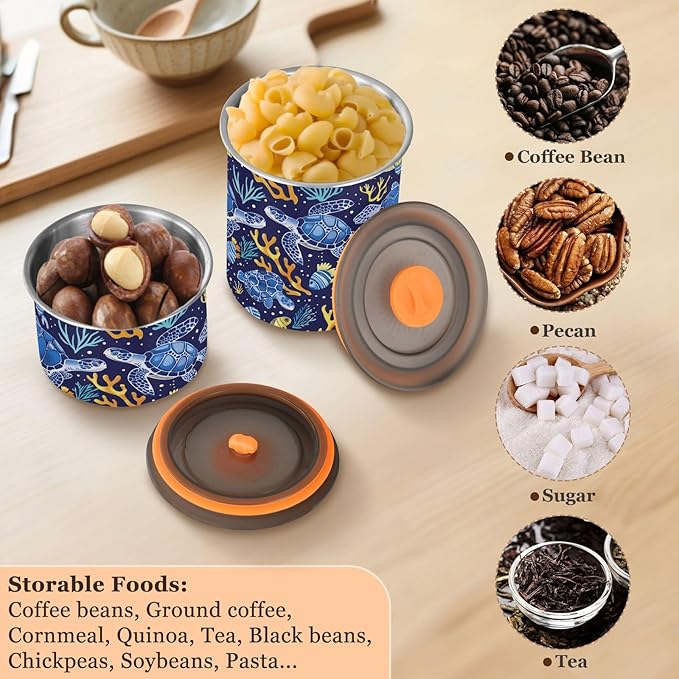 ALAZA Sea Turtle Coral Fish Airtight Coffee Bean Canister 500ml Food Storage Containers with Lids For Gournd, Tea, Sugar, Flour, Rice, Cereal, Candy Cookie Jar