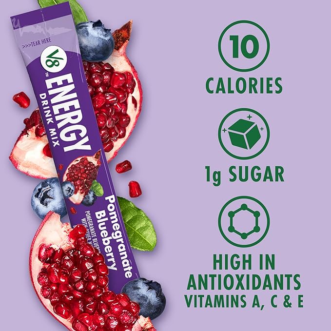 V8 Energy Pomegranate Blueberry Energy Drink Powder, .10 oz Packet (10 Count) (Pack of 2)