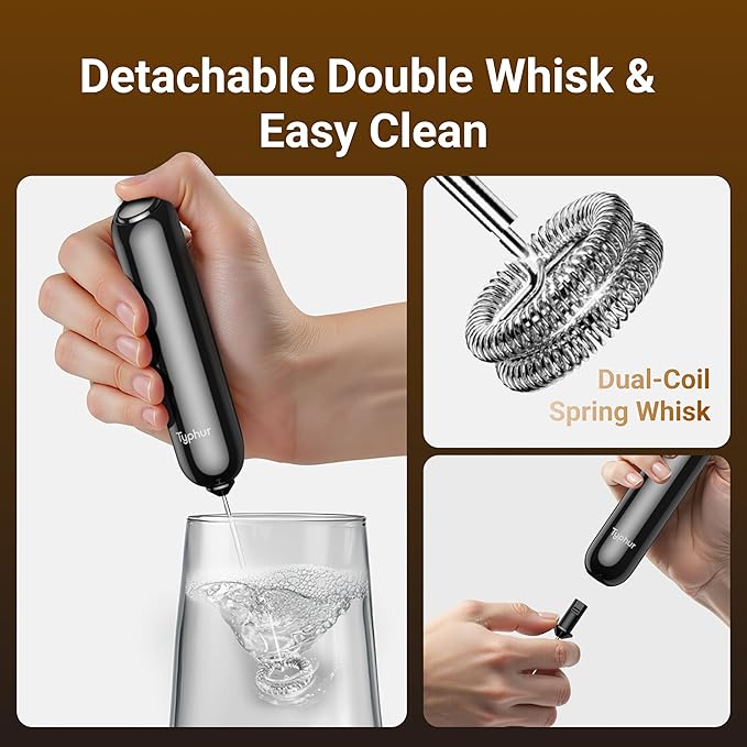 InstaWhisk Milk Frother with Variable Speed, Battery Operated Handheld Coffee Foam Frother Wand, Electric Drink Mixer with Stand & Detachable Double Whisk, Stainless Stirrer for Latte, Matcha, Protein