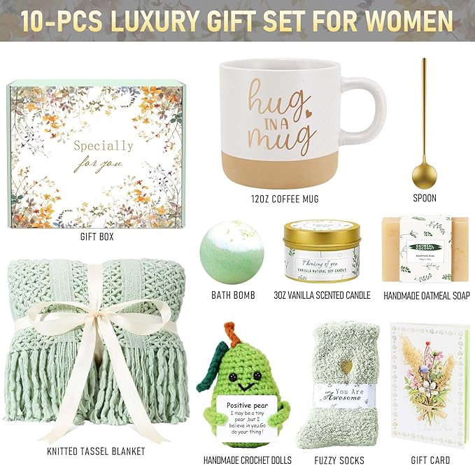 Valentines Day Gifts for Her Mom Friend Sister, Birthday Gifts for Women Self Care Spa Gift Baskets for Women, Get Well Soon Gift Baskets Thinking of You Relaxation Stress Relief Care Package