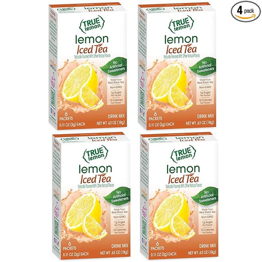 LEMON ICED TEA MIX by TRUE LEMON | Instant Powdered Drink Packets That Quench YOUR Thirst, Mouth Watering True Citrus LEMON (ICED TEA), 6 Count (Pack of 4)