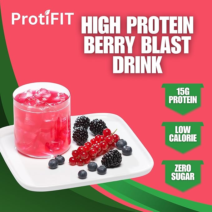 ProtiFit - High Protein Fruit Flavored Powder Drink Mix, 15g Protein, Low Calorie, Sugar Free, Ideal Protein Compatible, 7 Servings Per Box (Berry Blast)