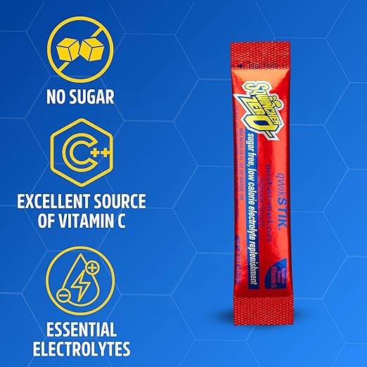 Sqwincher Zero Qwik Stik, Watermelon, Sugar Free, Low Calorie, Low Sodium Electrolyte Powder Hydration Drink Mix, .11 0z Packet (Pack of 50)
