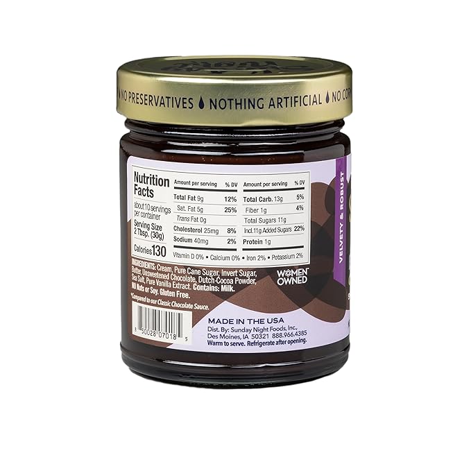 Sunday Night Bittersweet Chocolate Sauce - Luxury Chocolate Gift, Gluten-Free, Pure Clean Ingredients, No Preservatives - 10oz