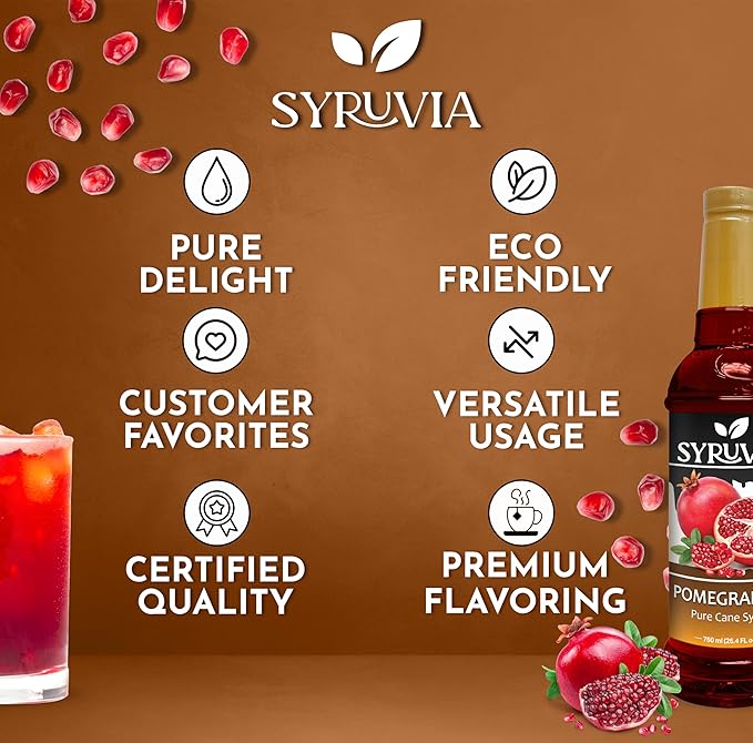 Syruvia Pomegranate Syrup, Flavored Syrup for Drinks, Cocktails, Lemonades, Iced Teas, and Desserts – 25.4 fl oz