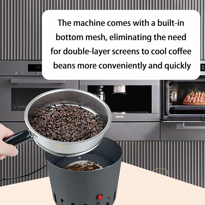 Coffee Bean Cooler Electronic Bean Cooling Machine with 304 Stainless Steel Mesh Two Layers 1.3lb Big Capacity Household Roasting (1 Layer with Handle)