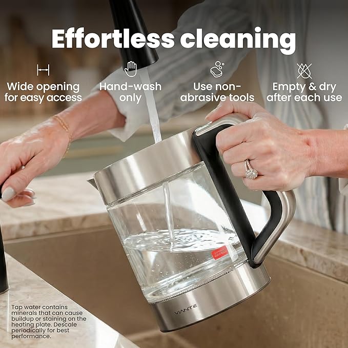 Vianté Electric Kettle With Infuser. No Plastic In Contact With Water. Hot Tea Maker With Temperature Control And Automatic Shut Off. Tea Kettle With Brewing Programs. 1.5 Liters Capacity