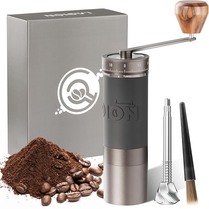 LAOION L6 Manual Coffee Grinder with Straight Handle, Hand Coffee Grinder for Espresso, Moka, Drip, French Press with External Adjustment Ring, Precision-Consistent Stainless Steel Conical Burr