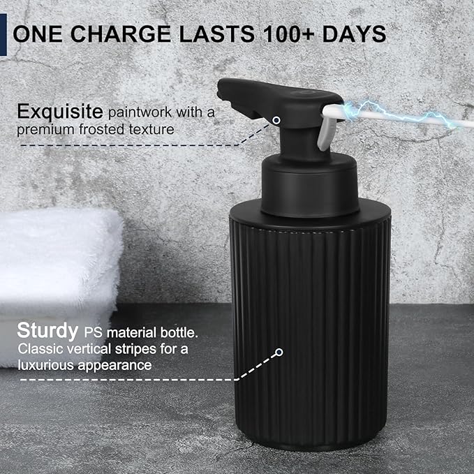 Automatic Soap Dispenser Foaming Touchless: 9oz Black Plastic - Rechargeable Electric Smart Auto Foam Soap Dispenser - Hand Dish Bathroom Kitchen