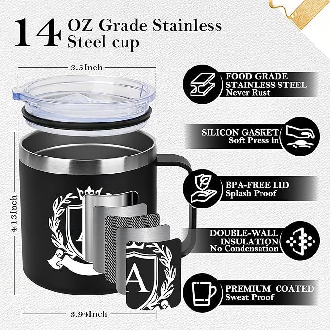MNZZ Personalized 14 Oz Insulated Coffee Mug Stainless Steel Leackproof Heavy Large Water Cup Taza Cafe Travel Accessories Camping Gear Road Trip Must Haves RV Backpacking Gadgets Hiking Stuff,B