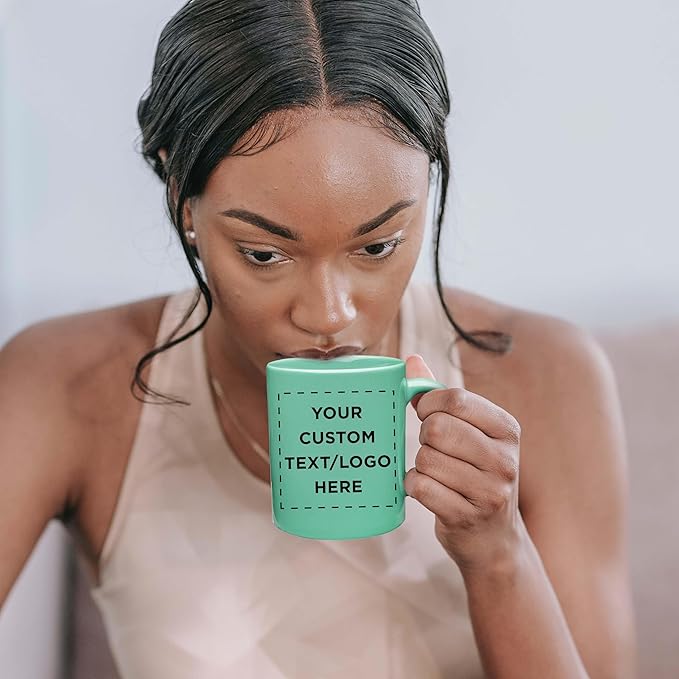 Custom Ceramic Coffee Mugs 11 oz. Set of 10, Personalized Bulk Pack - Coffee cup set, Iced coffee cup, Gaming mug - Tiffany Teal
