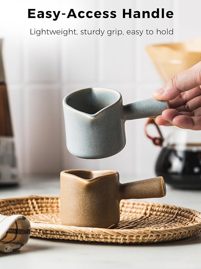 YHOJOY Espresso Cups Ceramic, Espresso Measuring Cups with Dual Measurement Scale, Expresso Shots Cup with Handle, Espresso Accessories, 3 Oz/ 90 Ml, Blue