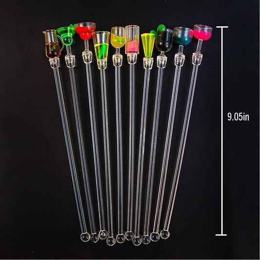 Swizzle Sticks Colorful Clear Beverage Stirrers 9.05" Drink Stirrer Cocktail Stirrer Clear Shafts Cocktail Drink Stirrers for Bars Cafes Restaurants Home Use 10 Pieces