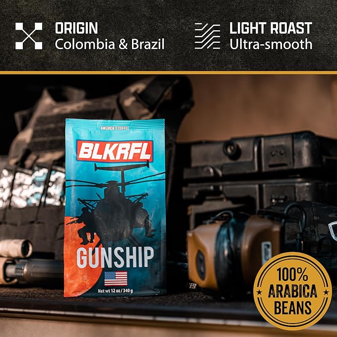 Black Rifle Coffee Company Gunship Roast, 12oz Bag, Whole Bean Light Roast - Roasted Blend Made from Arabica Beans - Colombian & Brazilian Beans - Veteran Founded & American Made