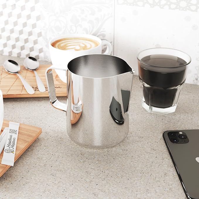 Milk Frothing Pitcher 20oz / 600ml – Stainless Steel Latte Art Pitcher with Measurement Marks, Barista Milk Frother Cup for Espresso, Cappuccino & Steaming Milk