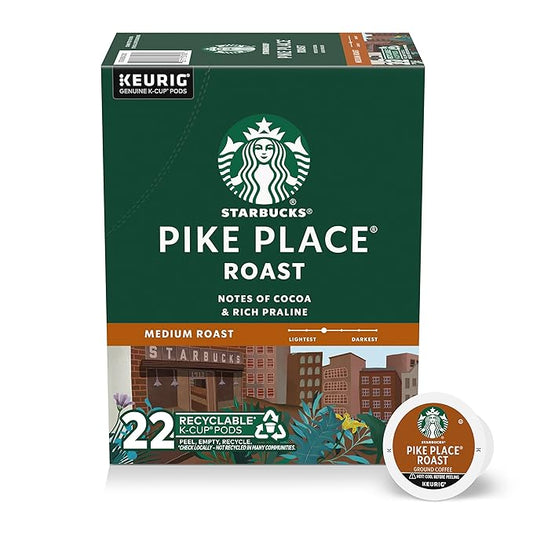 Starbucks K-Cup Coffee Pods, Medium Roast Hot or Iced Coffee, Pike Place Roast, 22 Keurig Pods