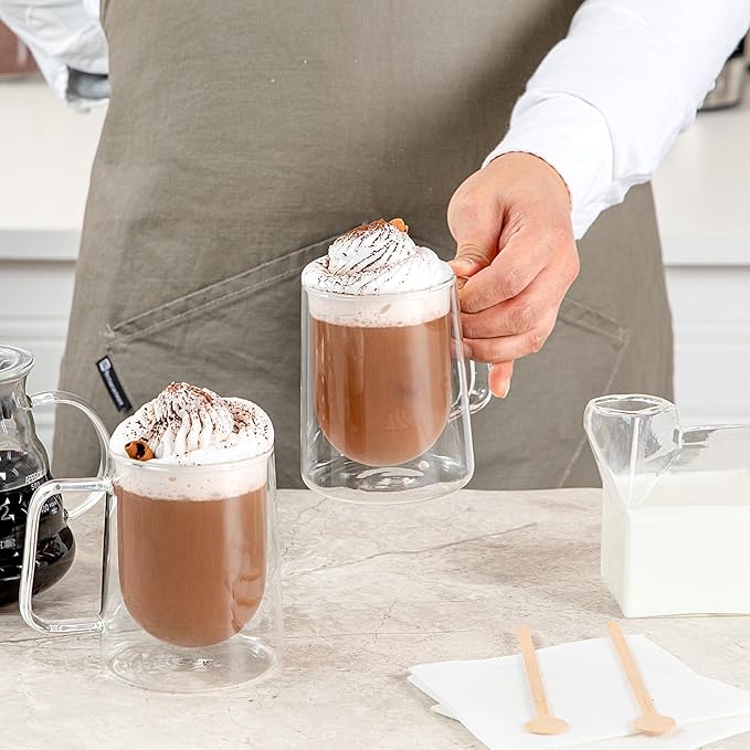 Restaurantware Glass Espresso Cups 12 Count 10 Ounces Borosilicate Double Wall Glass Coffee Mugs Insulated Clear Tea Drinkware for Hot or Cold Beverages