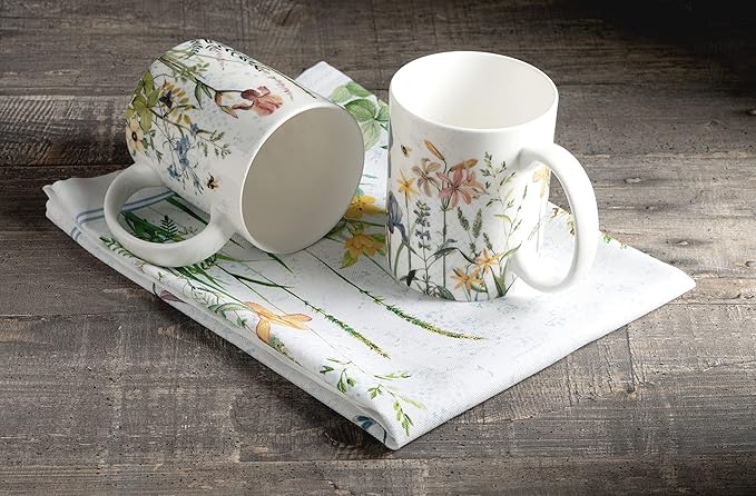Maison d' Hermine Coffee Mug with Handles Fine Bone China Mugs Pack of One Tea Cups for Hot Beverages Cappuccino Latte Home Restaurant Office Perfect for Gift (Fleurs De Mai - Prairie, 15 Ounce)