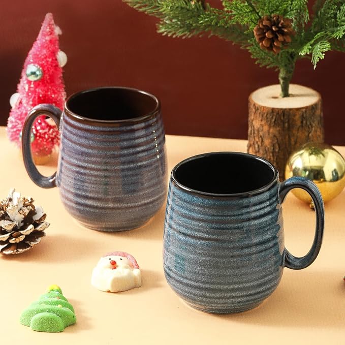 HASENSE Ceramic Coffee Mug Set, 20 Oz Tea Cups for Women and Men, Premium Large Latte Mugs with Handle, Gift Cup with Coaster & Gold Spoon for Couples, Blue & Purple