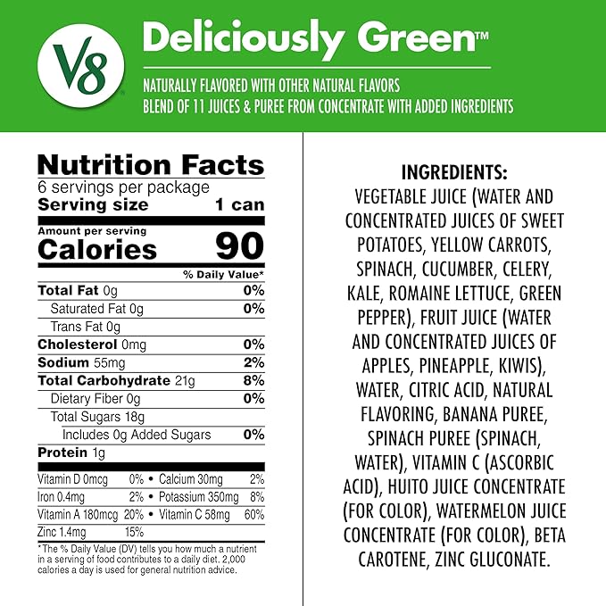 V8 Deliciously Green 100% Fruit and Vegetable Juice, 8 fl oz Can (24 Pack)