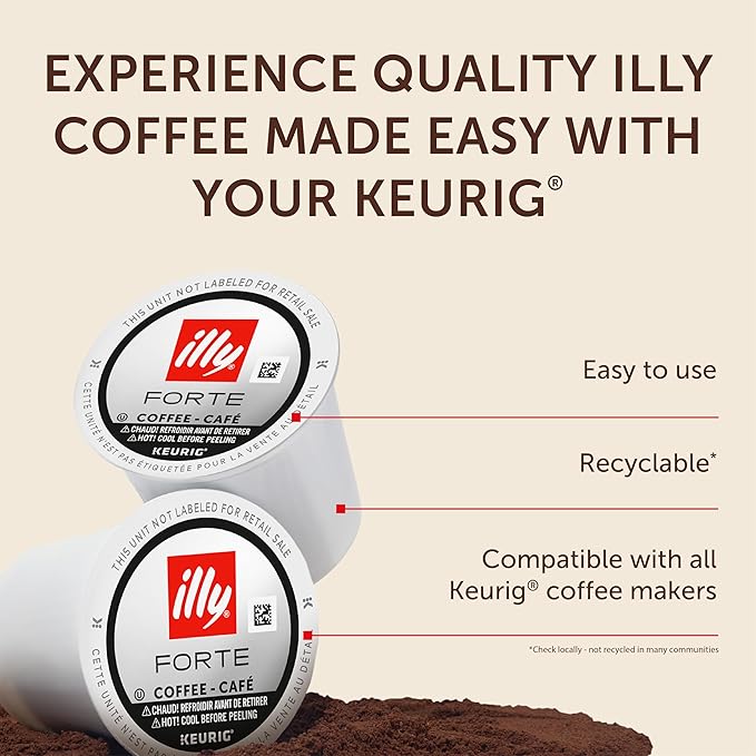 illy Coffee K Cup, Pods for Keurig Machines, Forte Dark Roast, 100% Arabica, Premium Italian Coffee, 10 Count, 6 Pack