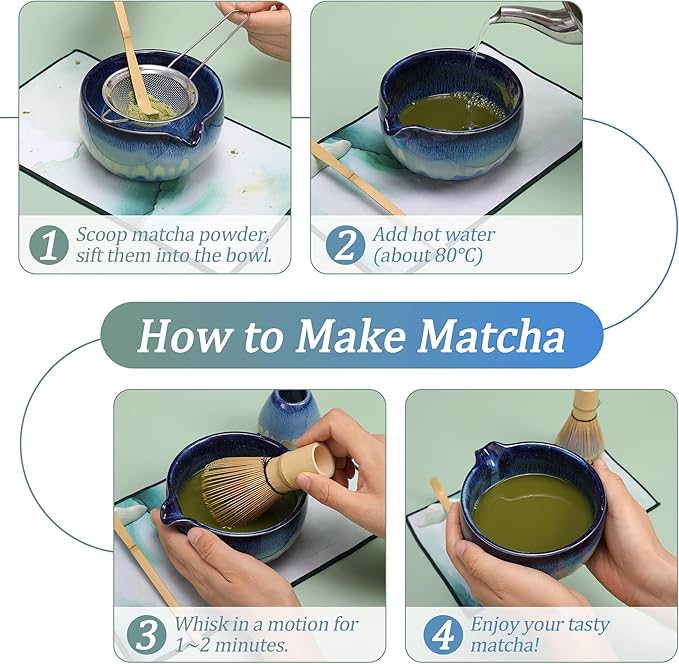 Matcha Whisk Set for Tea Lovers BittPicc 8Pcs Ceramic Matcha Tea Set with Bamboo Whisk, Bowl, Scoop & Holder - Gift for Starter Friend Family Traditional Japanese Tea Ceremony and Breakfast