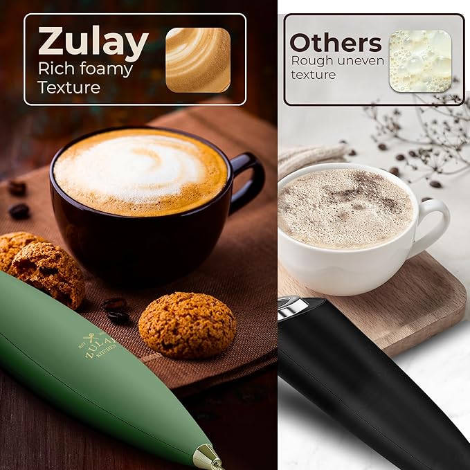 Zulay Kitchen Patented Tornado Triple Whisk Milk Frother with 4 Duracell Batteries – Handheld Foam Maker for Coffee, Lattes, Matcha & Hot Chocolate – Rich, Creamy Froth in Seconds