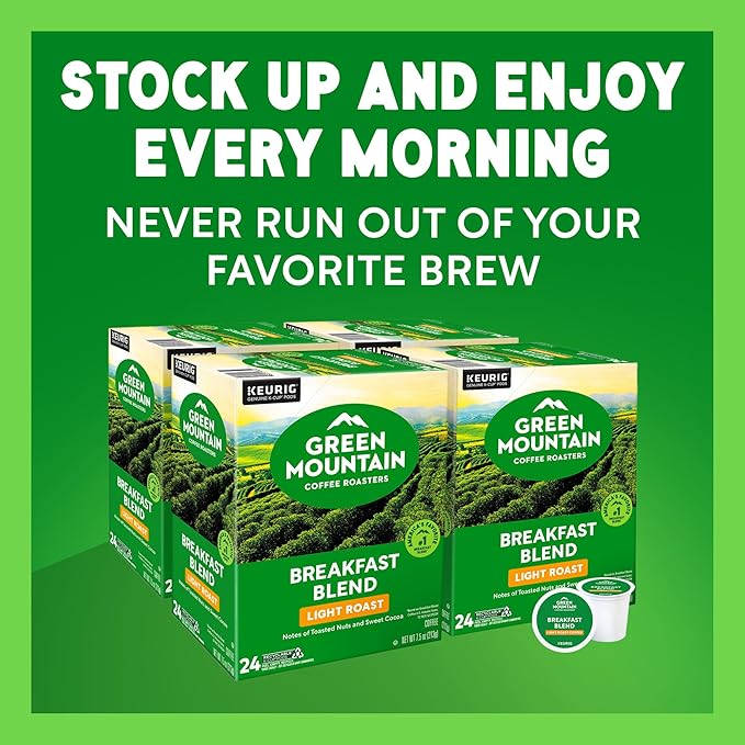 Green Mountain Coffee Roasters Breakfast Blend Single-Serve Keurig K-Cup Pods, Light Roast Coffee, 96 Count
