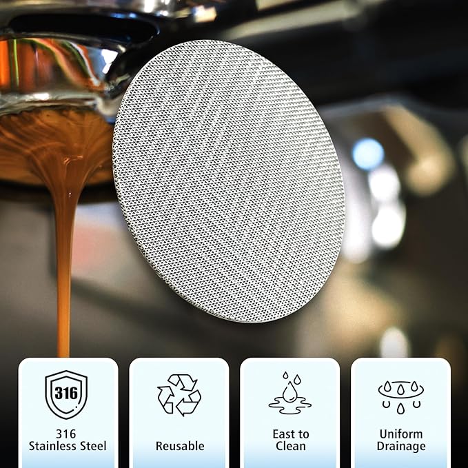 2pcs Espresso Puck Screen 1.7mm Thickness Reusable Barista Stainless Steel Coffee Filter Mesh Plate for Coffee Portafilter Filter Basket (51mm, 150μm)