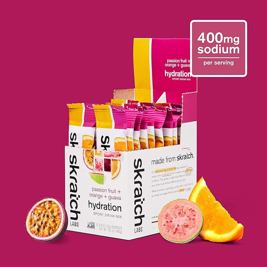 Skratch Labs Hydration Sports Drink Mix Packets – Real‑Fruit Electrolyte Powder for Fast Hydration & Endurance | Passion Fruit Orange Guava | 20 Pack | Vegan, Non‑GMO, Clean Ingredients